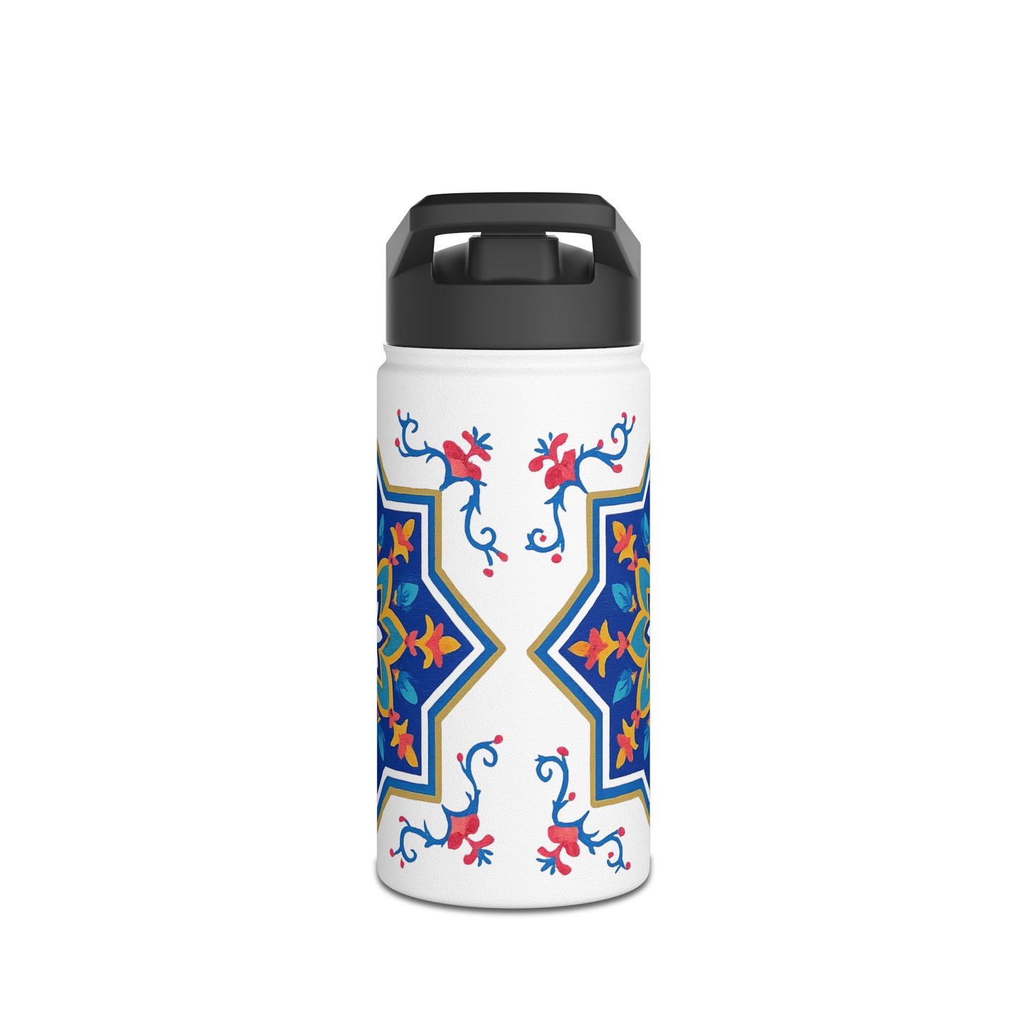 Blue Floral Geometric Design Stainless Steel Water Bottle –