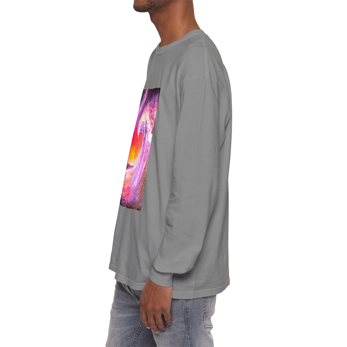 Long Sleeve T-Shirt — Vibrant Pink & Purple Surf Wave Art