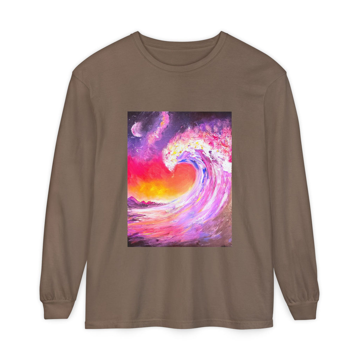 Long Sleeve T-Shirt — Vibrant Pink & Purple Surf Wave Art