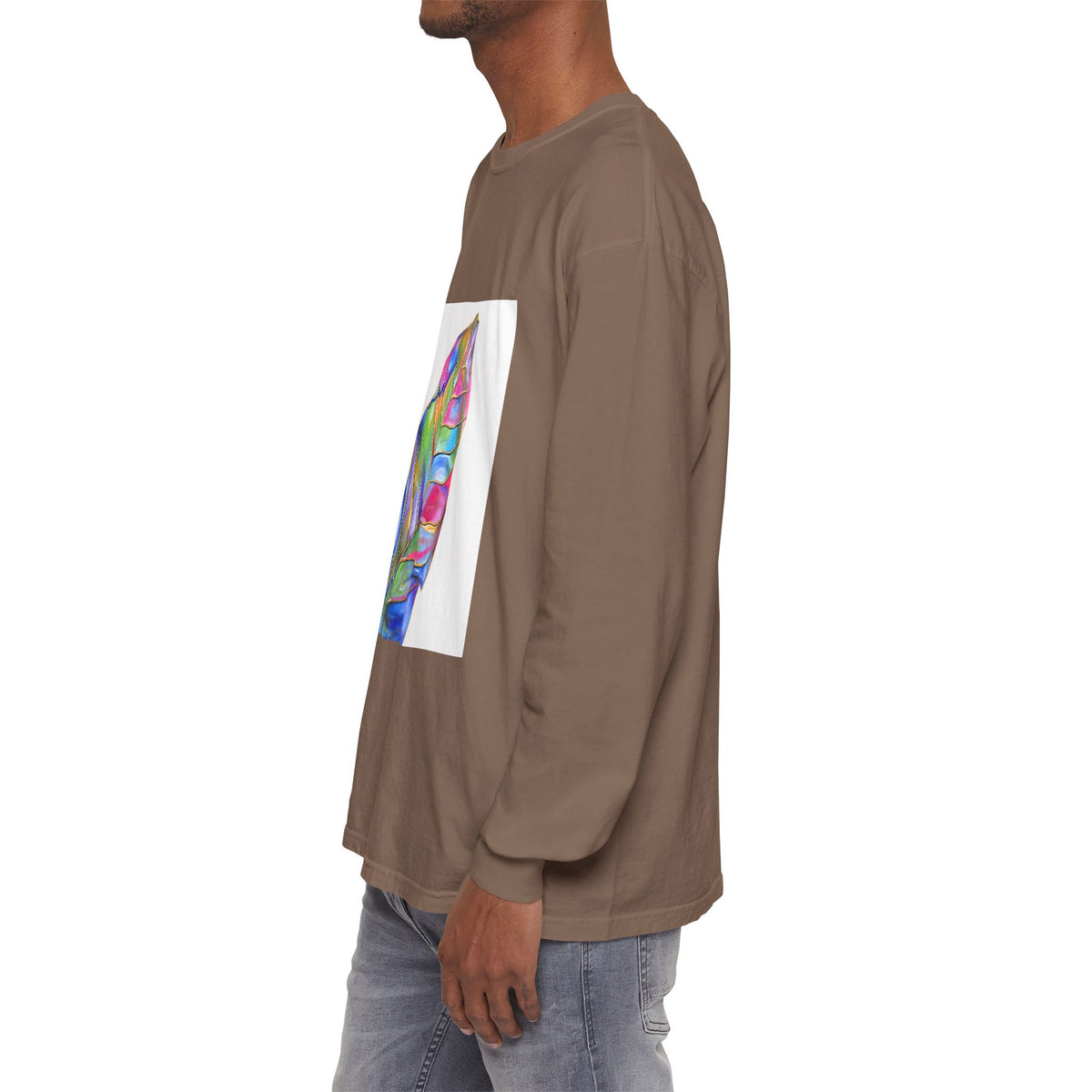 Long Sleeve T-Shirt — Colorful Abstract Leaf Art (ST Back Print)