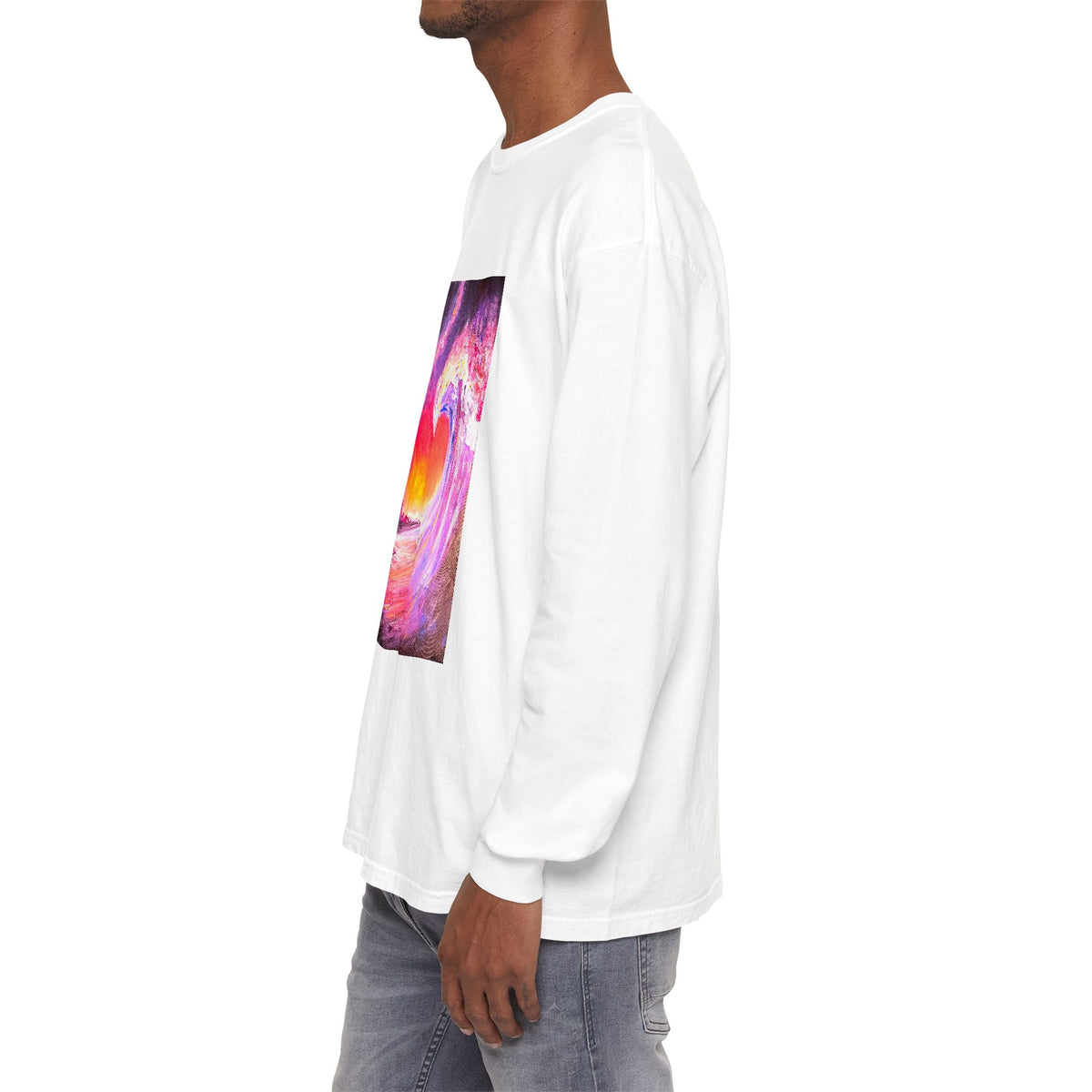 Long Sleeve T-Shirt — Vibrant Pink & Purple Surf Wave Art