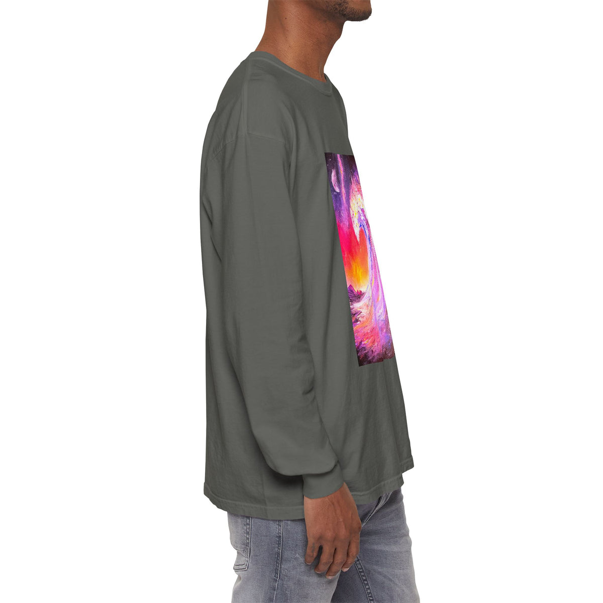 Long Sleeve T-Shirt — Vibrant Pink & Purple Surf Wave Art