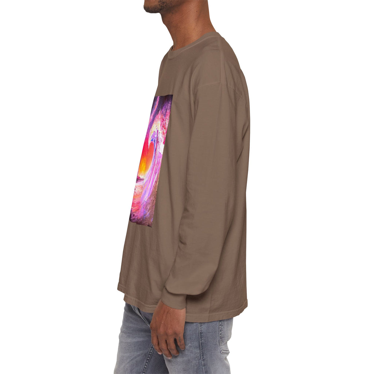 Long Sleeve T-Shirt — Vibrant Pink & Purple Surf Wave Art