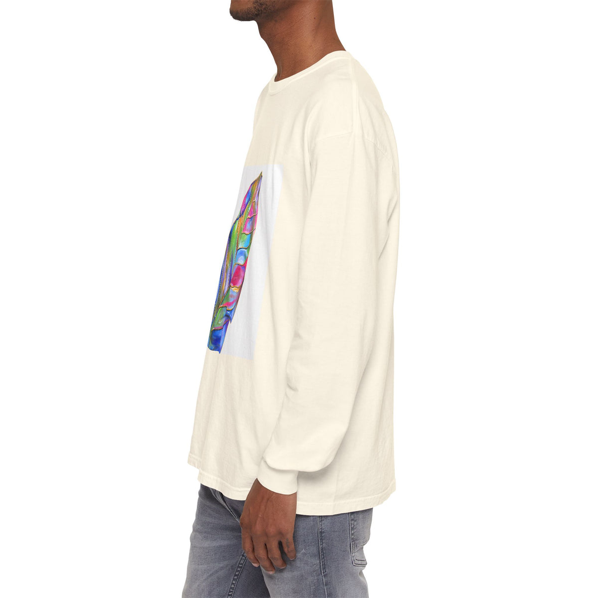 Long Sleeve T-Shirt — Colorful Abstract Leaf Art (ST Back Print)