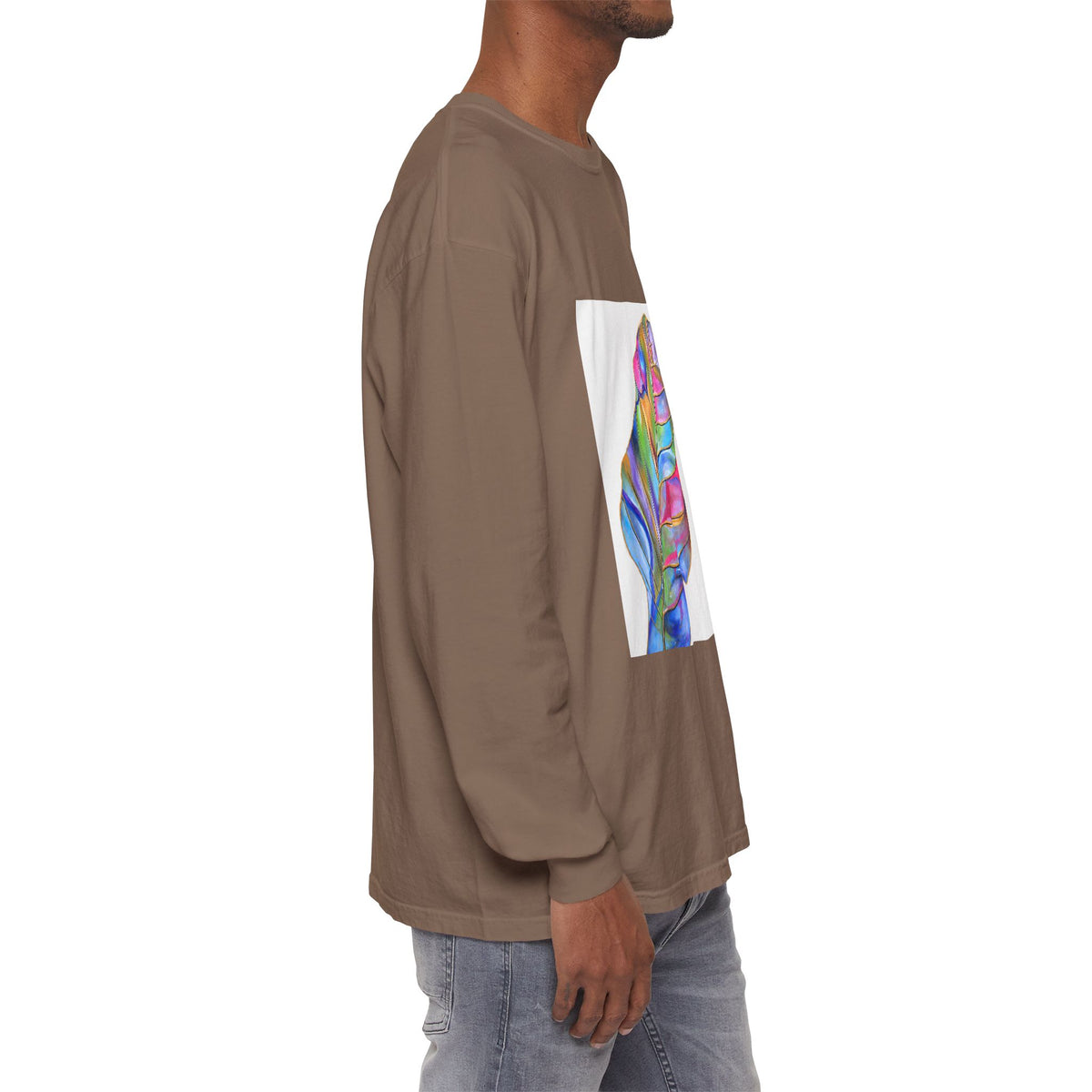 Long Sleeve T-Shirt — Colorful Abstract Leaf Art (ST Back Print)