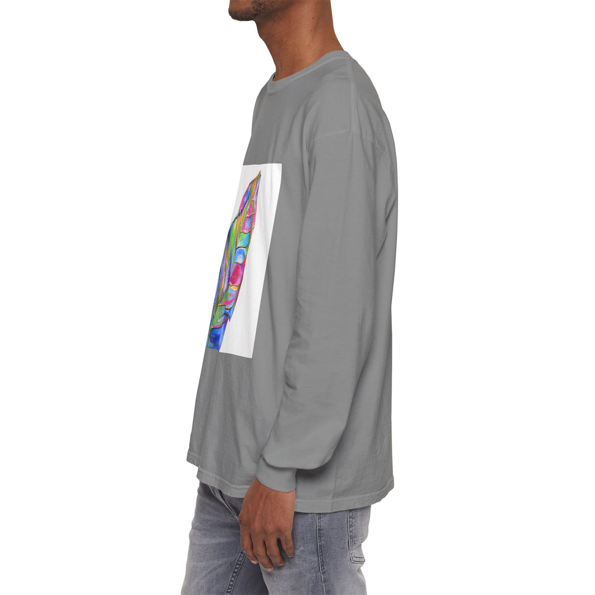 Long Sleeve T-Shirt — Colorful Abstract Leaf Art (ST Back Print)
