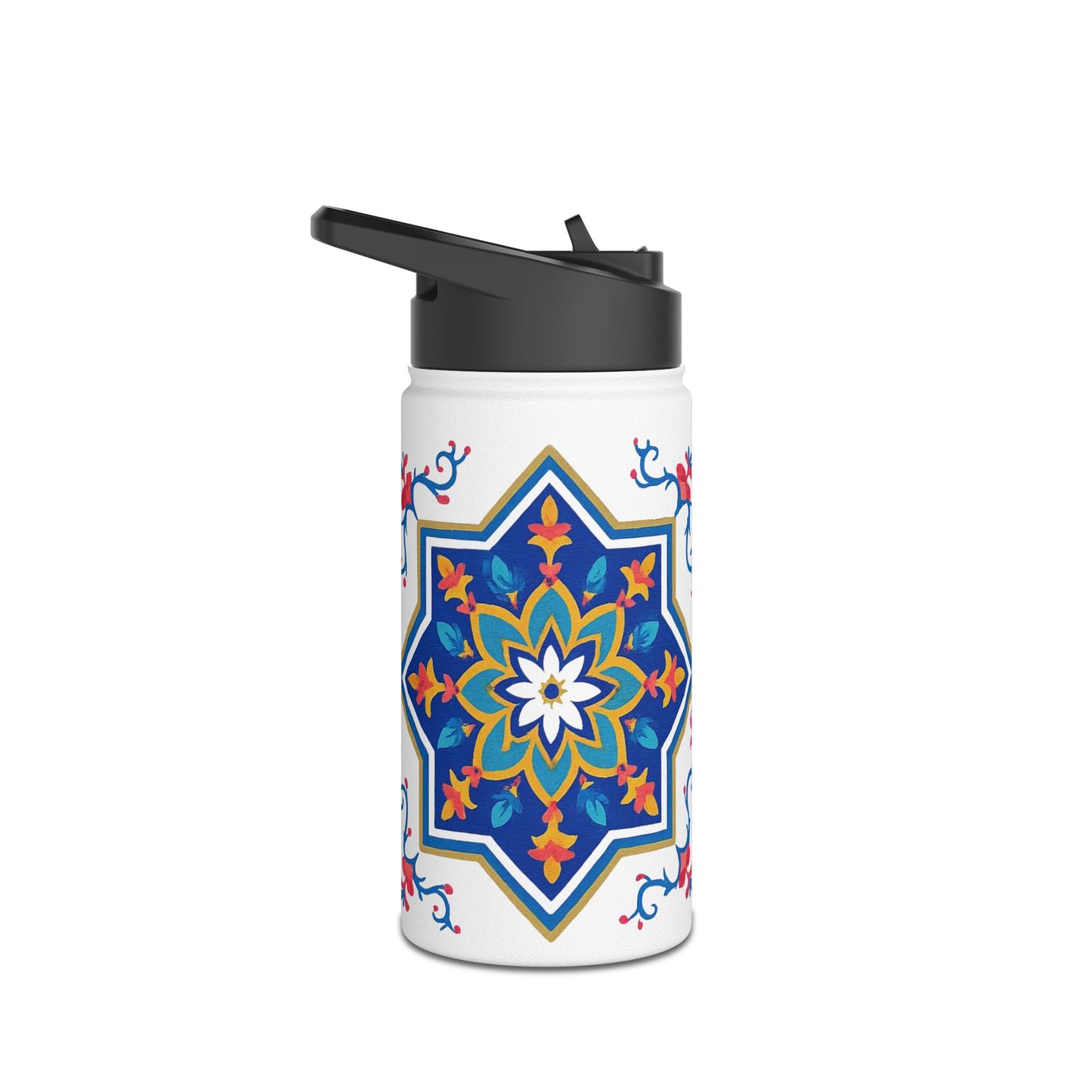 Blue Floral Geometric Design Stainless Steel Water Bottle –
