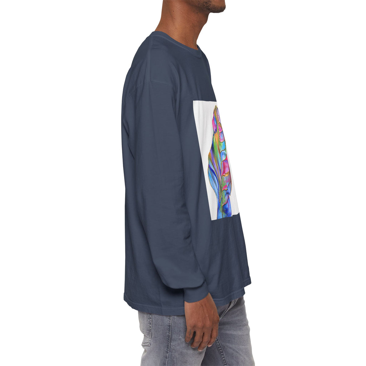 Long Sleeve T-Shirt — Colorful Abstract Leaf Art (ST Back Print)
