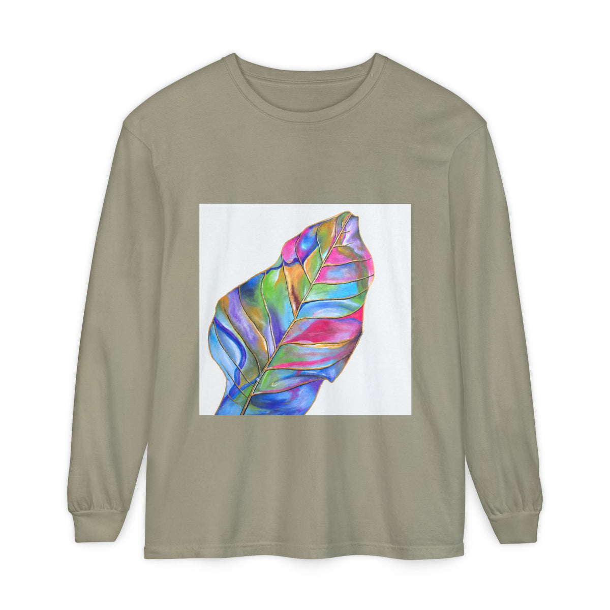Long Sleeve T-Shirt — Colorful Abstract Leaf Art (ST Back Print)