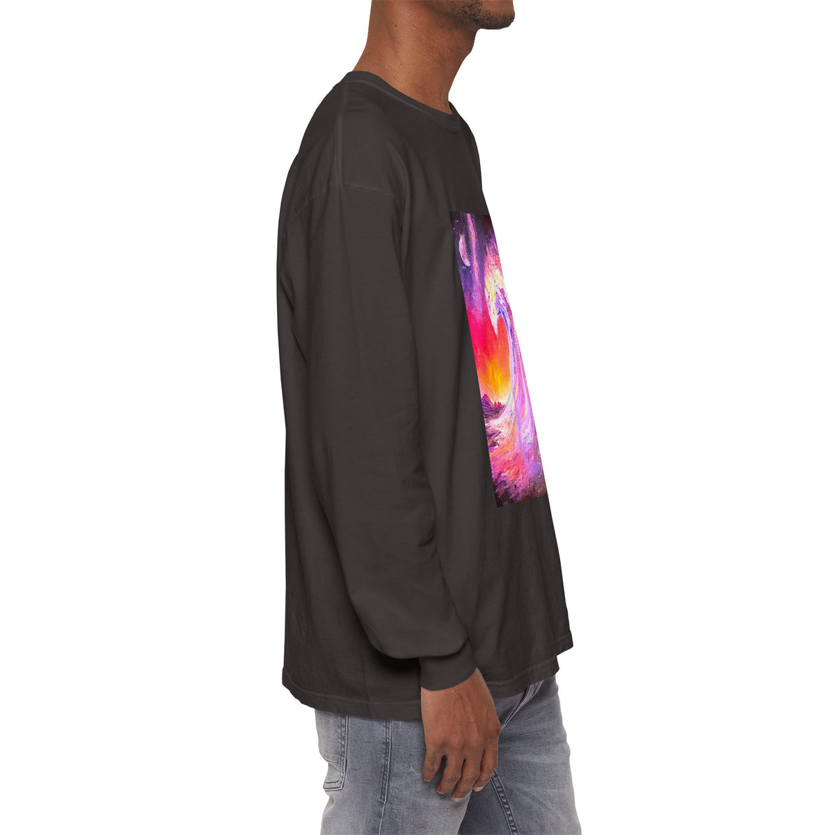 Long Sleeve T-Shirt — Vibrant Pink & Purple Surf Wave Art