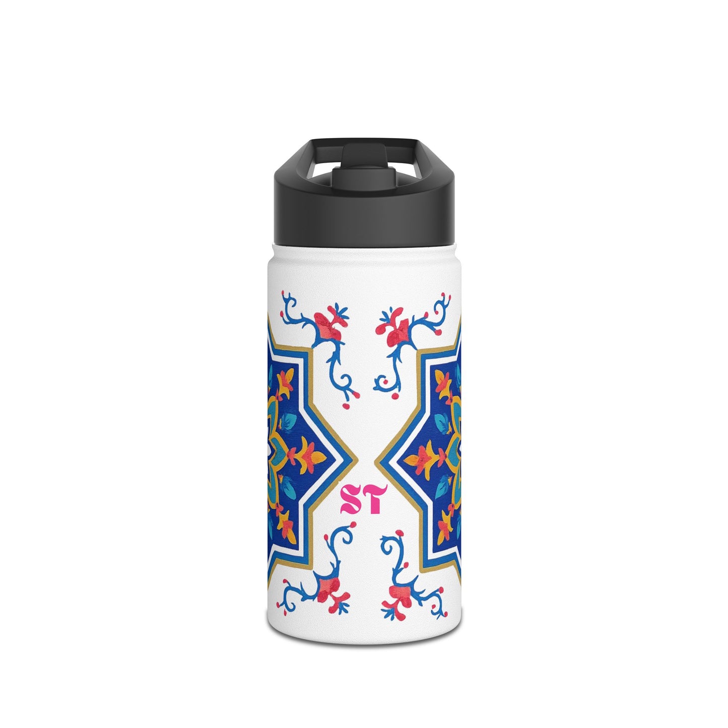 Blue Floral Geometric Design Stainless Steel Water Bottle –