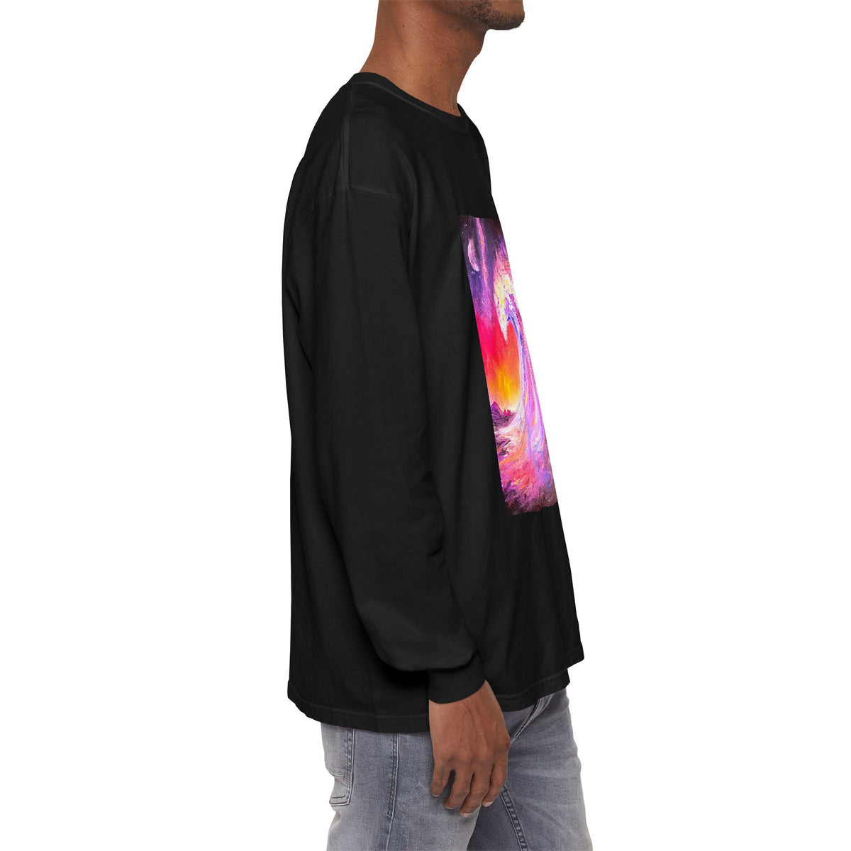 Long Sleeve T-Shirt — Vibrant Pink & Purple Surf Wave Art