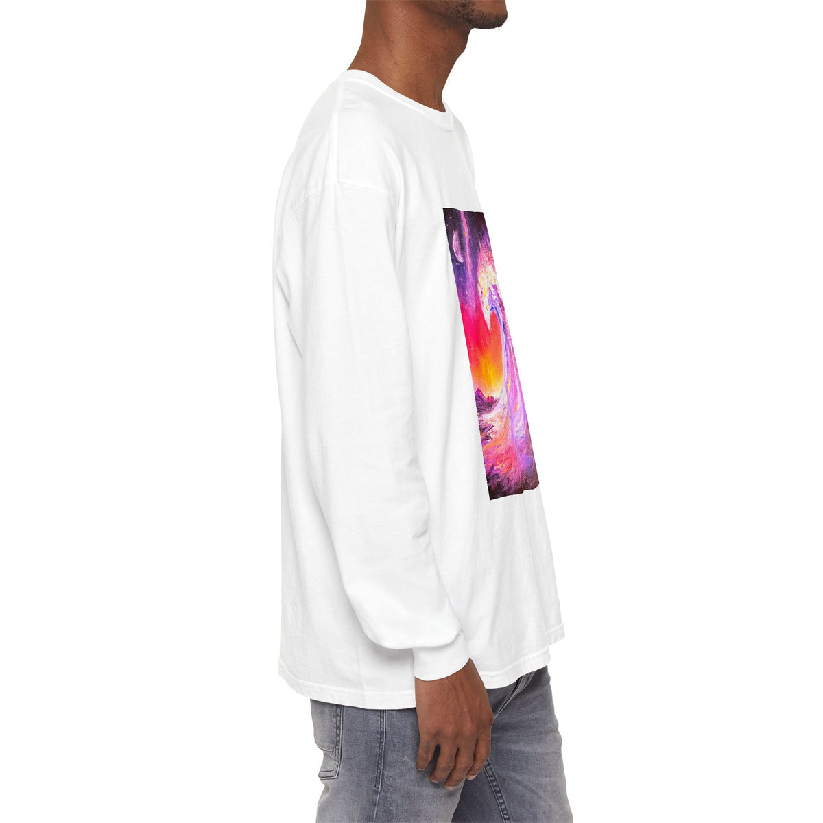Long Sleeve T-Shirt — Vibrant Pink & Purple Surf Wave Art
