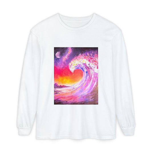 Long Sleeve T-Shirt — Vibrant Pink & Purple Surf Wave Art