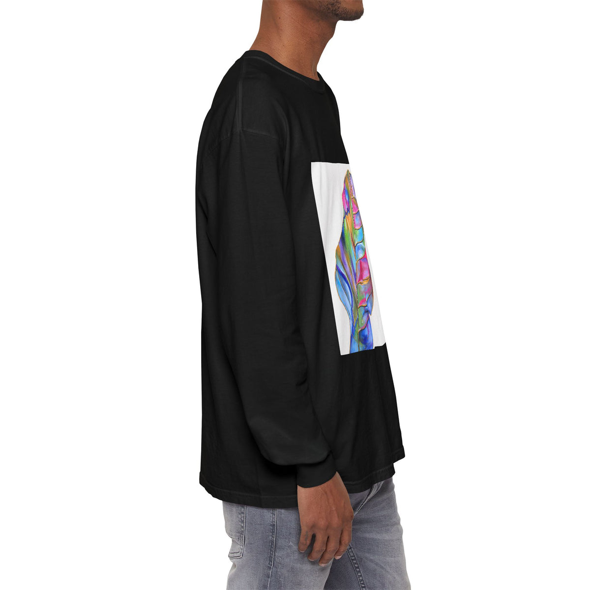 Long Sleeve T-Shirt — Colorful Abstract Leaf Art (ST Back Print)