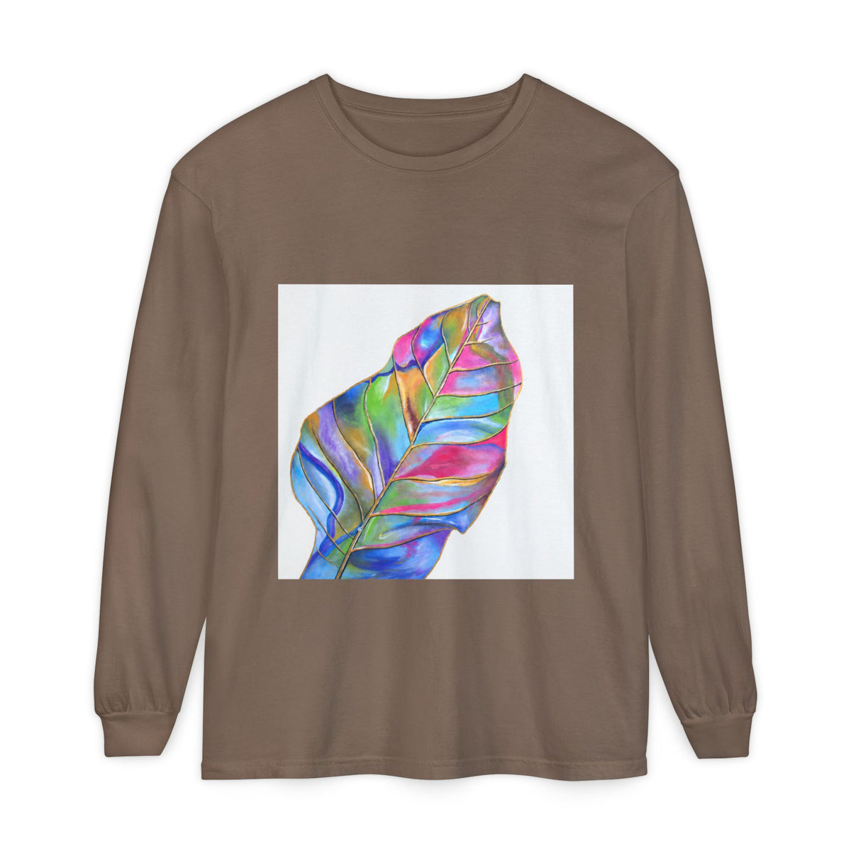 Long Sleeve T-Shirt — Colorful Abstract Leaf Art (ST Back Print)