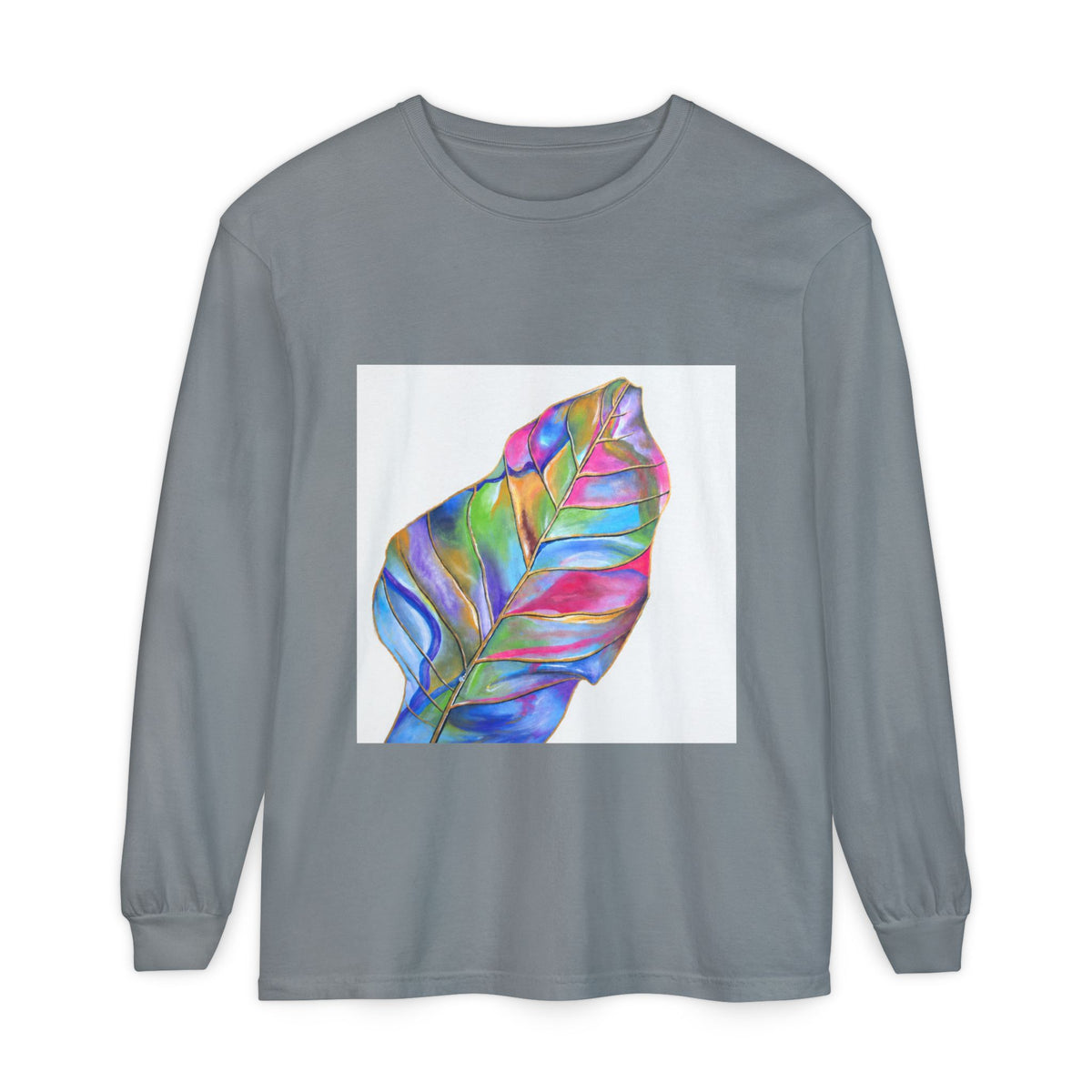Long Sleeve T-Shirt — Colorful Abstract Leaf Art (ST Back Print)