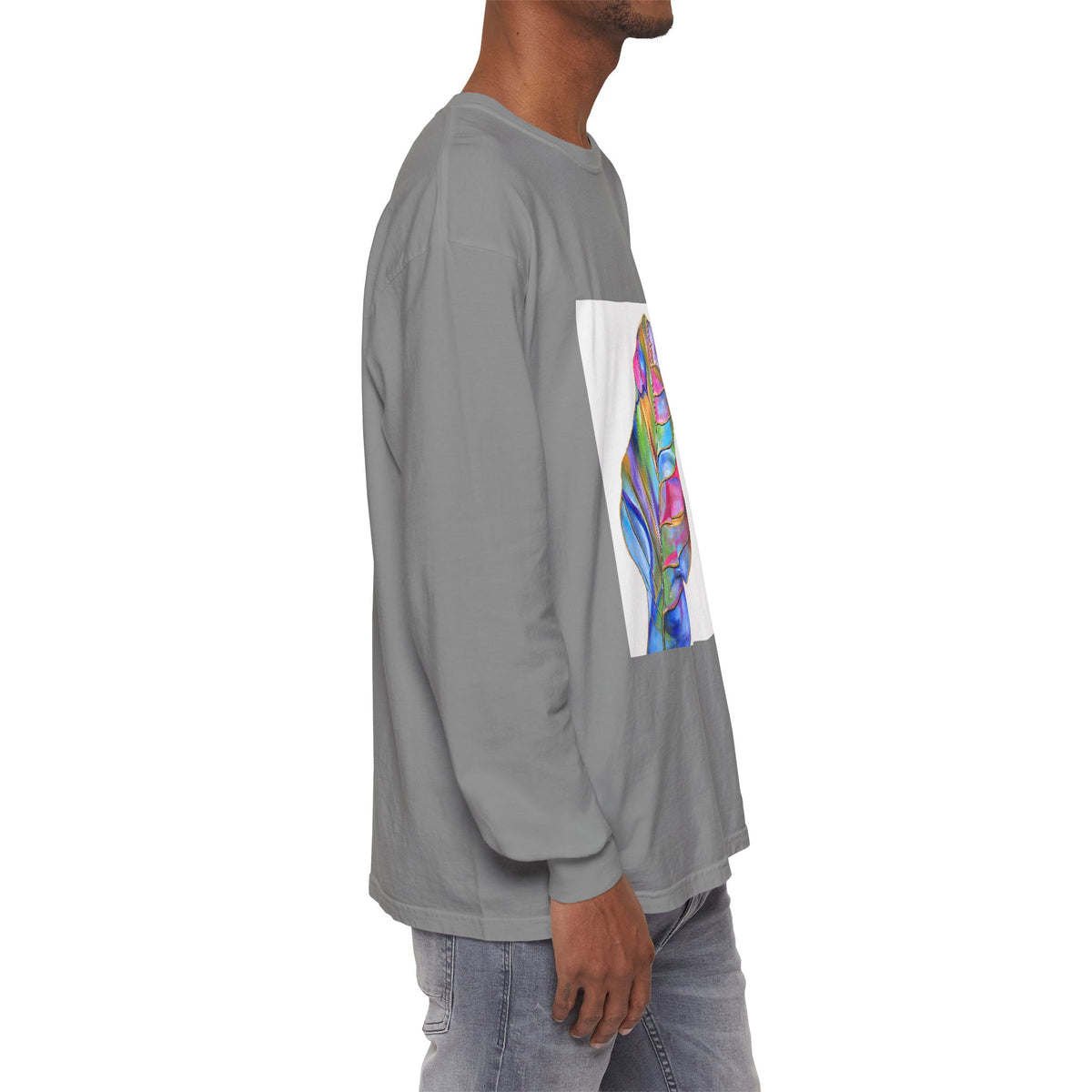 Long Sleeve T-Shirt — Colorful Abstract Leaf Art (ST Back Print)