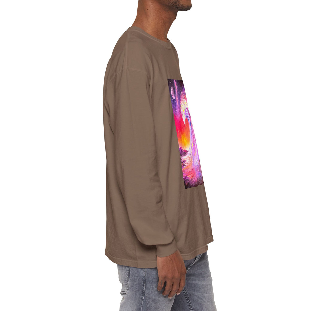 Long Sleeve T-Shirt — Vibrant Pink & Purple Surf Wave Art