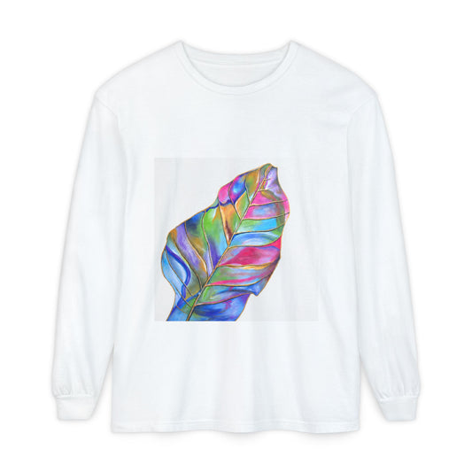 Long Sleeve T-Shirt — Colorful Abstract Leaf Art (ST Back Print)
