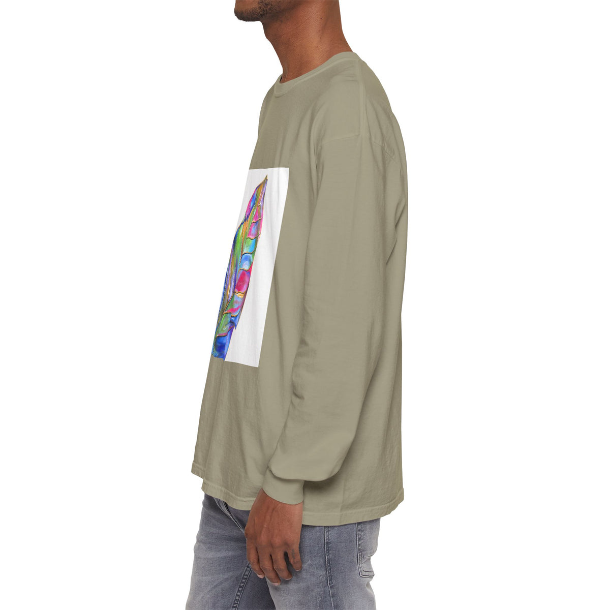 Long Sleeve T-Shirt — Colorful Abstract Leaf Art (ST Back Print)