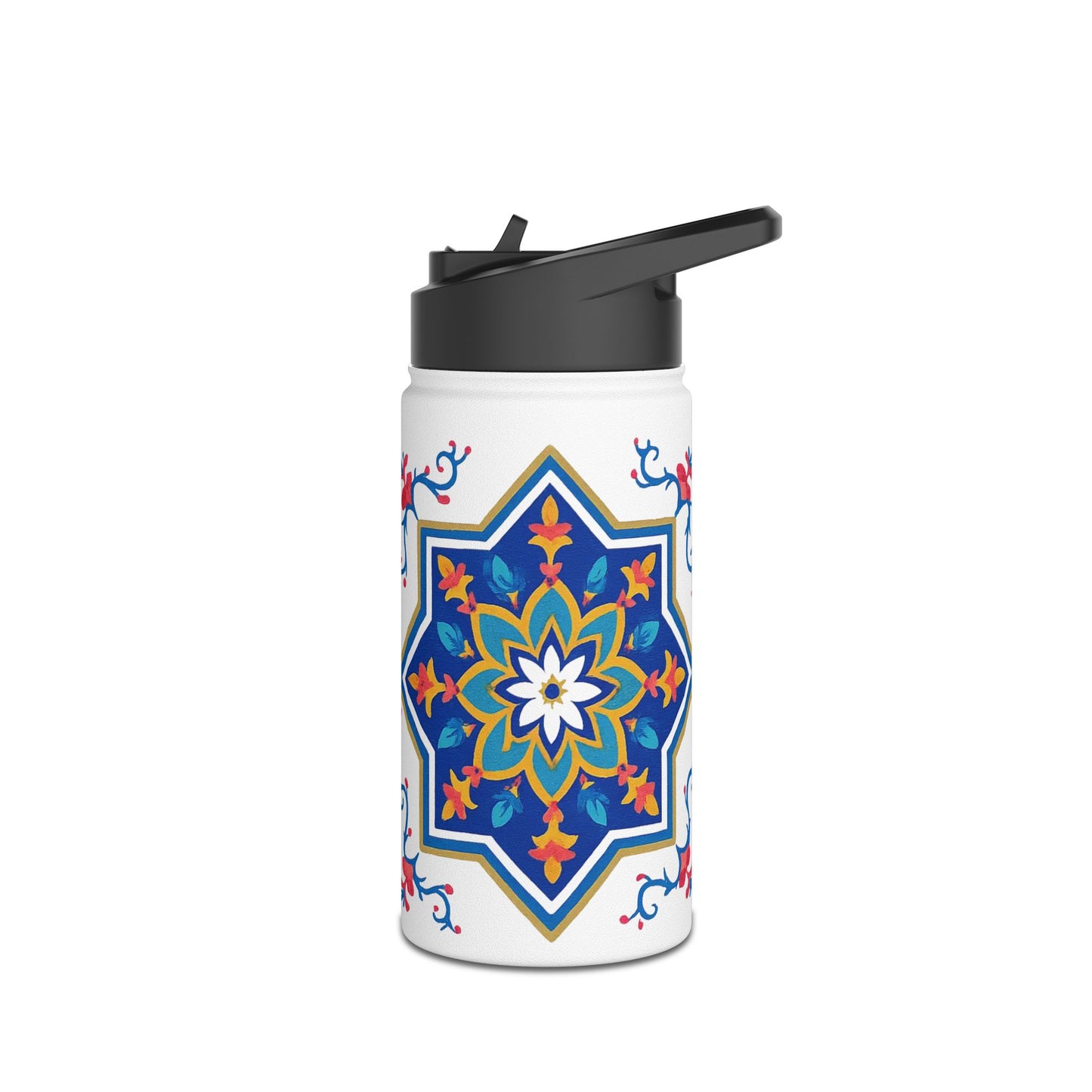 Blue Floral Geometric Design Stainless Steel Water Bottle –