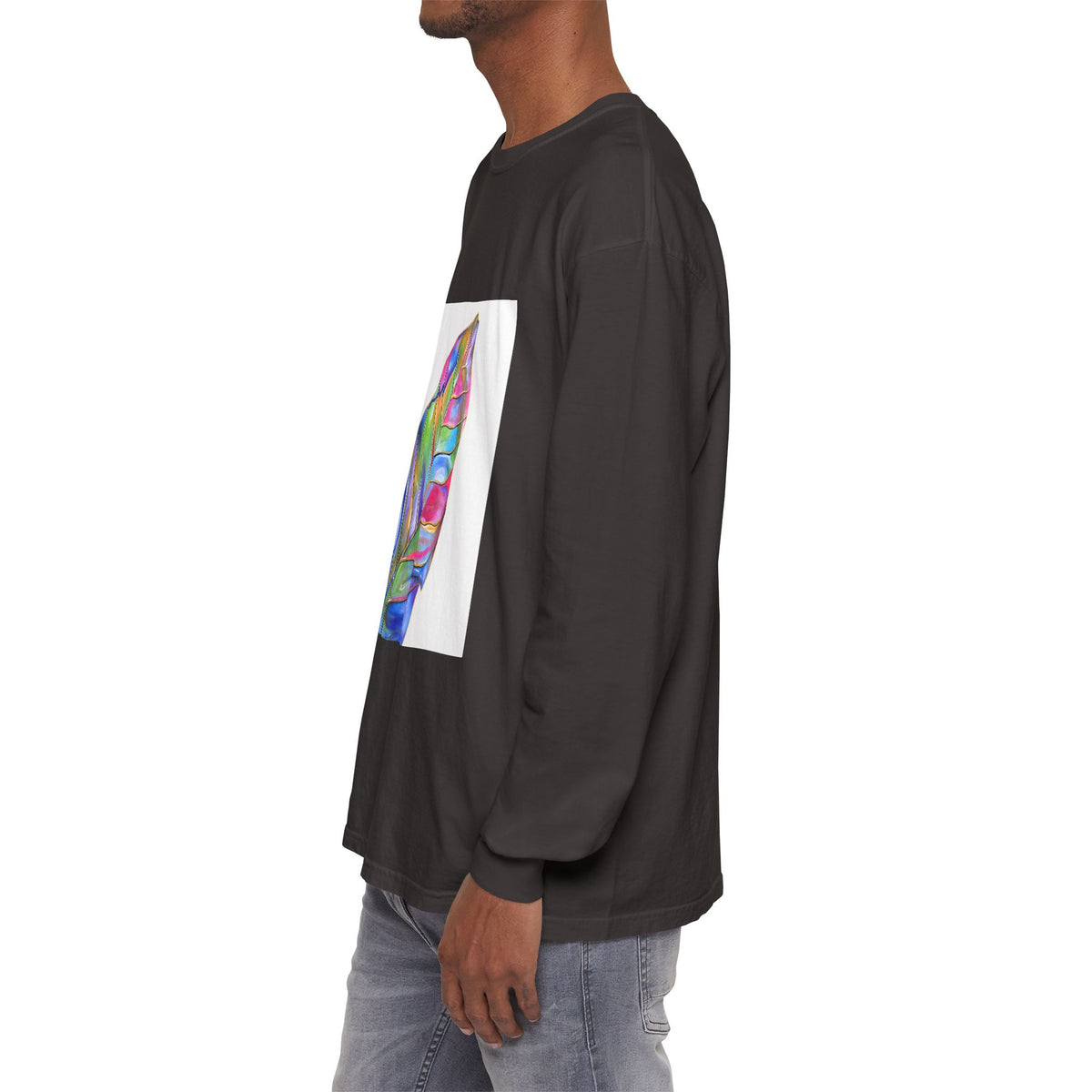 Long Sleeve T-Shirt — Colorful Abstract Leaf Art (ST Back Print)