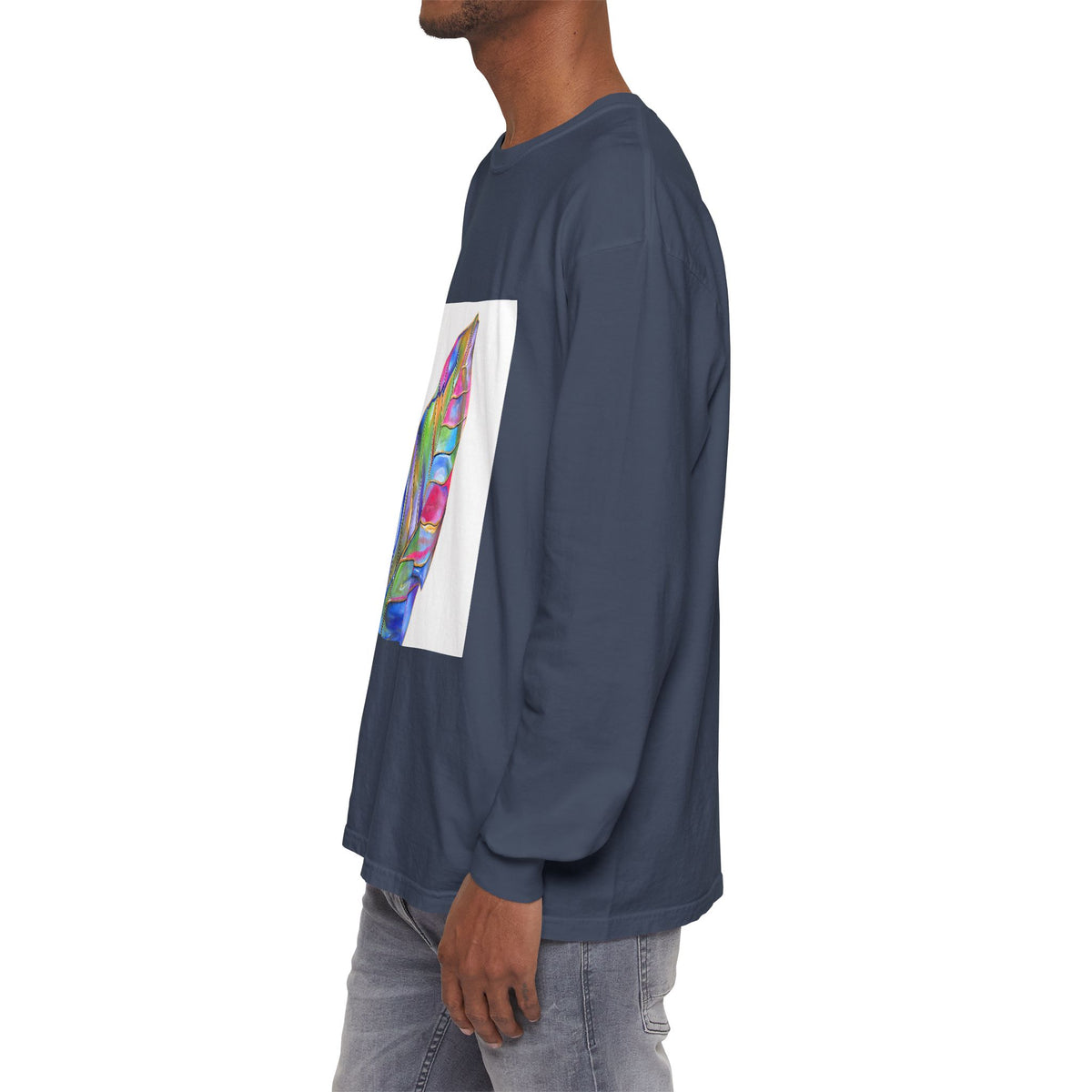 Long Sleeve T-Shirt — Colorful Abstract Leaf Art (ST Back Print)