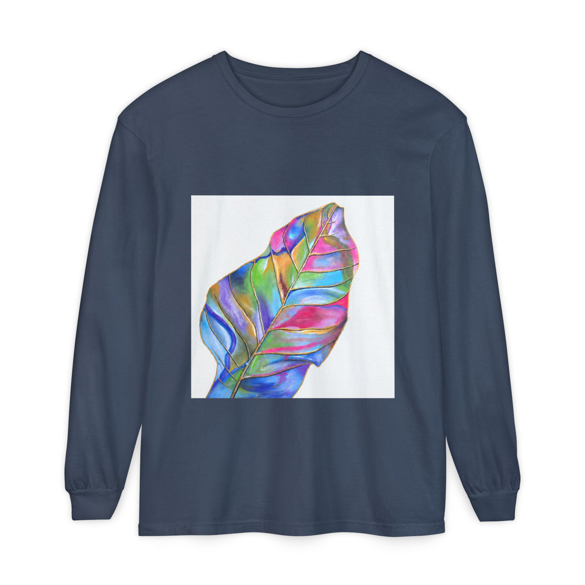 Long Sleeve T-Shirt — Colorful Abstract Leaf Art (ST Back Print)