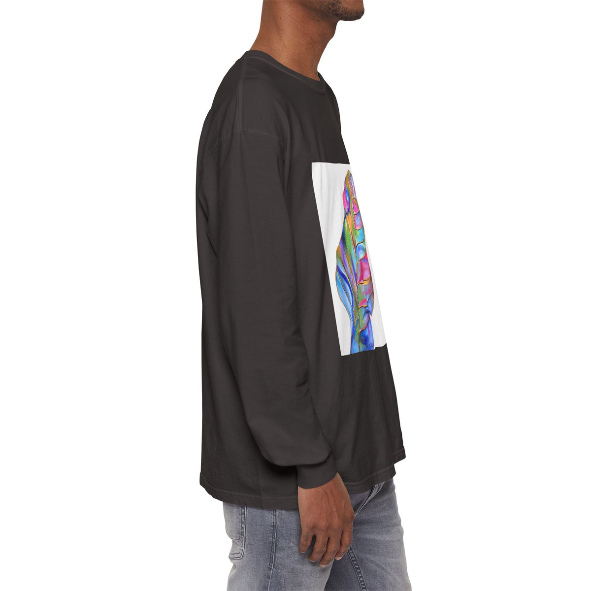 Long Sleeve T-Shirt — Colorful Abstract Leaf Art (ST Back Print)