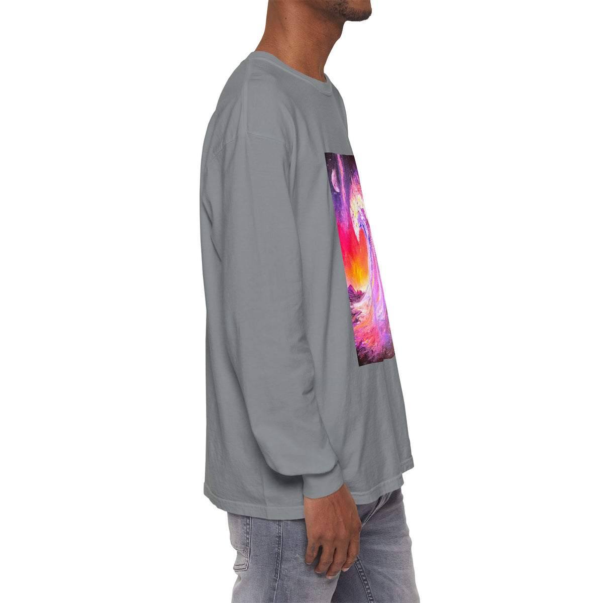 Long Sleeve T-Shirt — Vibrant Pink & Purple Surf Wave Art