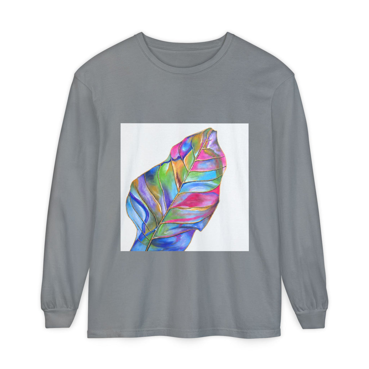 Long Sleeve T-Shirt — Colorful Abstract Leaf Art (ST Back Print)
