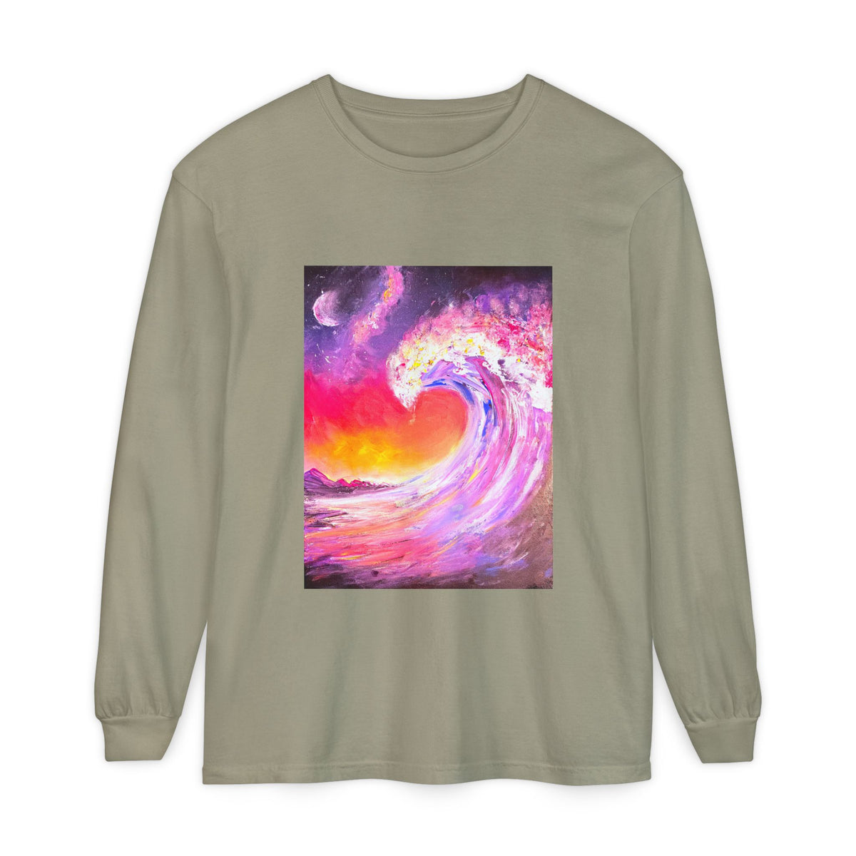 Long Sleeve T-Shirt — Vibrant Pink & Purple Surf Wave Art