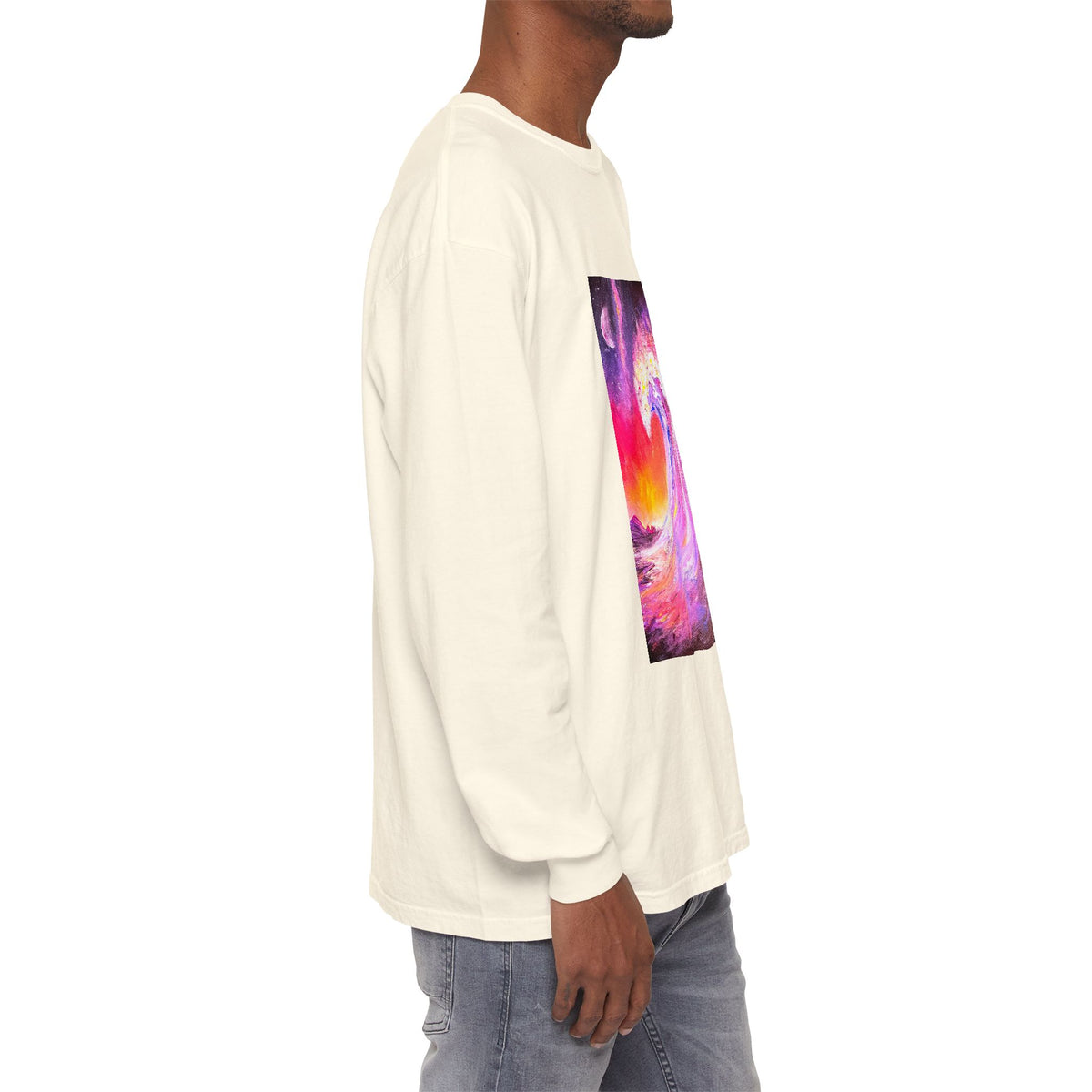 Long Sleeve T-Shirt — Vibrant Pink & Purple Surf Wave Art