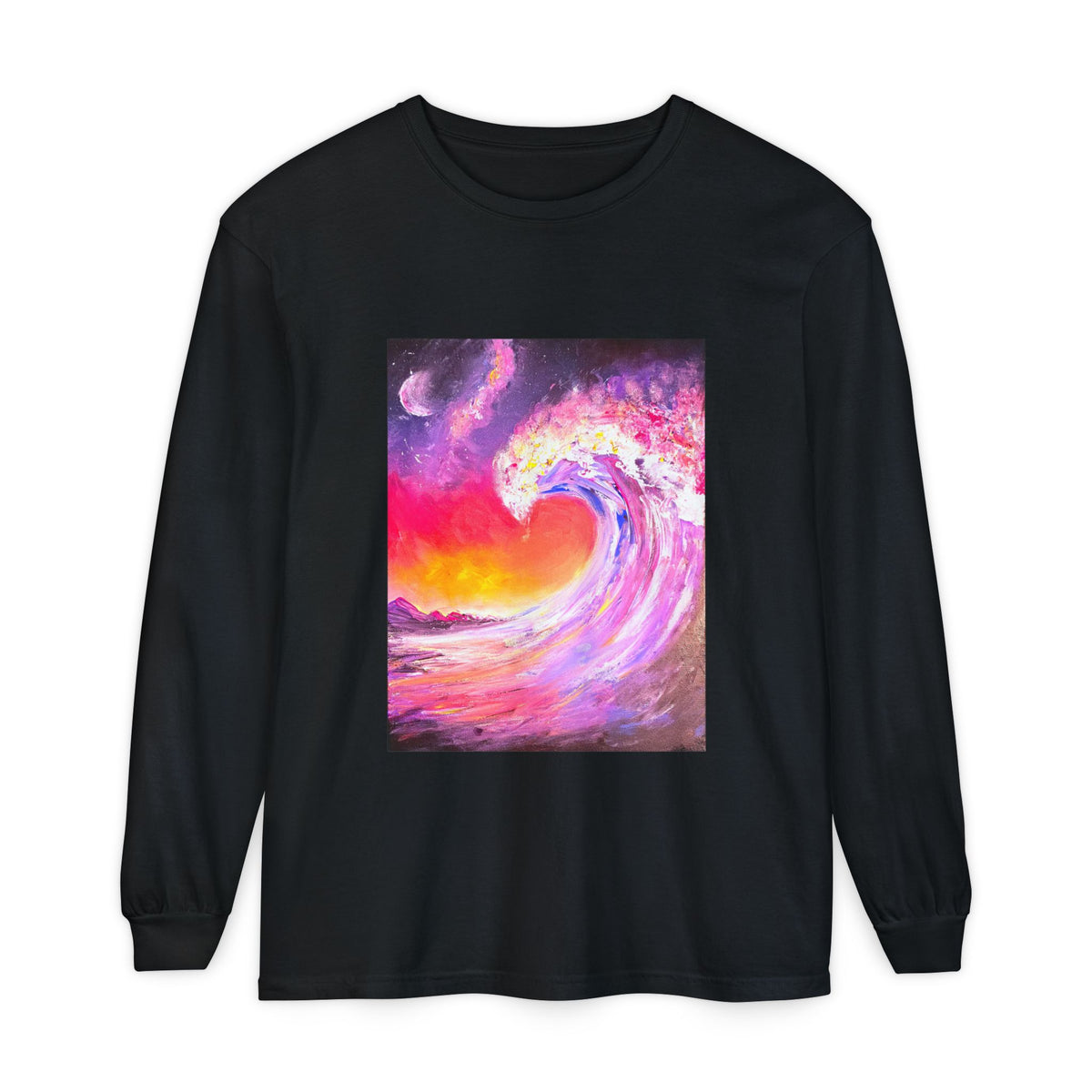 Long Sleeve T-Shirt — Vibrant Pink & Purple Surf Wave Art