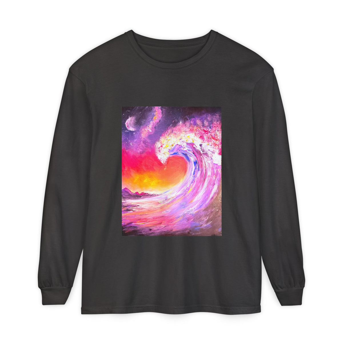 Long Sleeve T-Shirt — Vibrant Pink & Purple Surf Wave Art