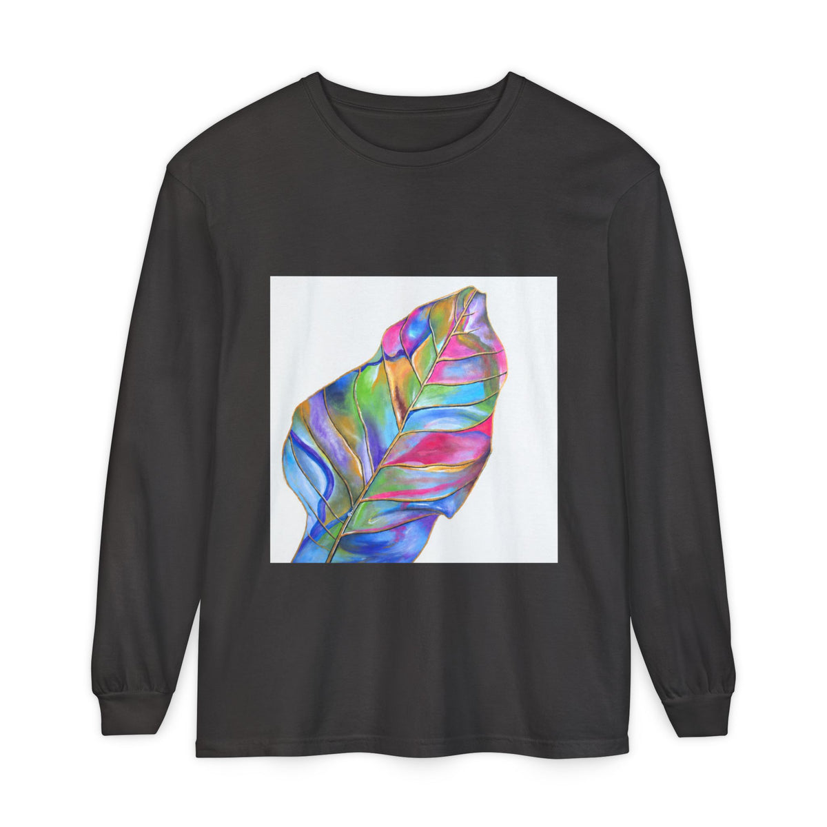 Long Sleeve T-Shirt — Colorful Abstract Leaf Art (ST Back Print)