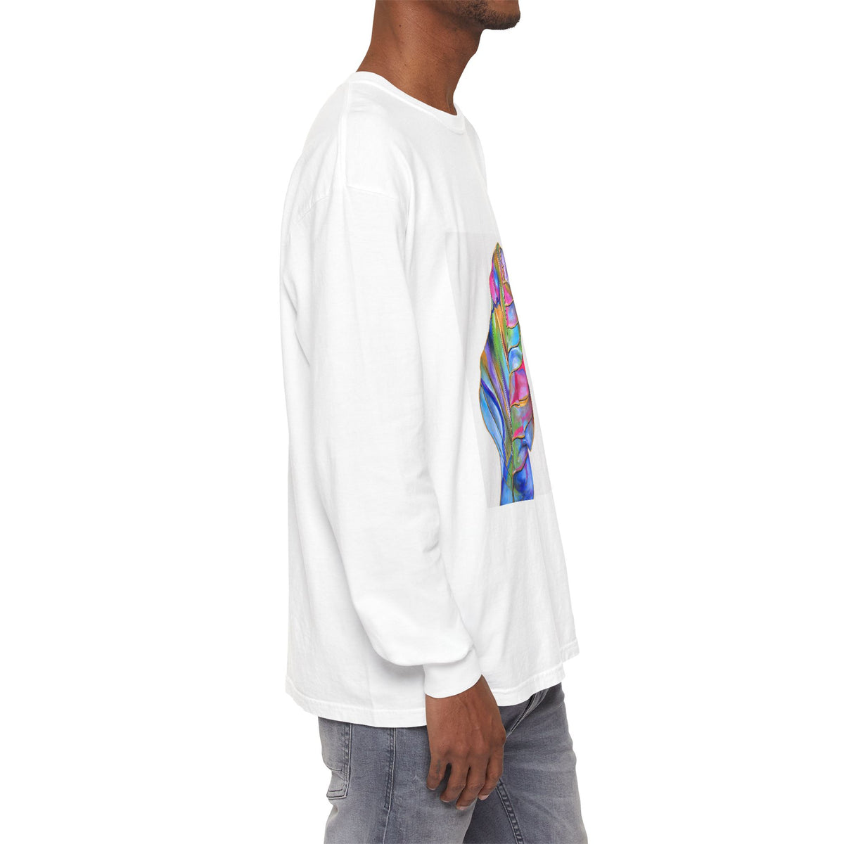 Long Sleeve T-Shirt — Colorful Abstract Leaf Art (ST Back Print)