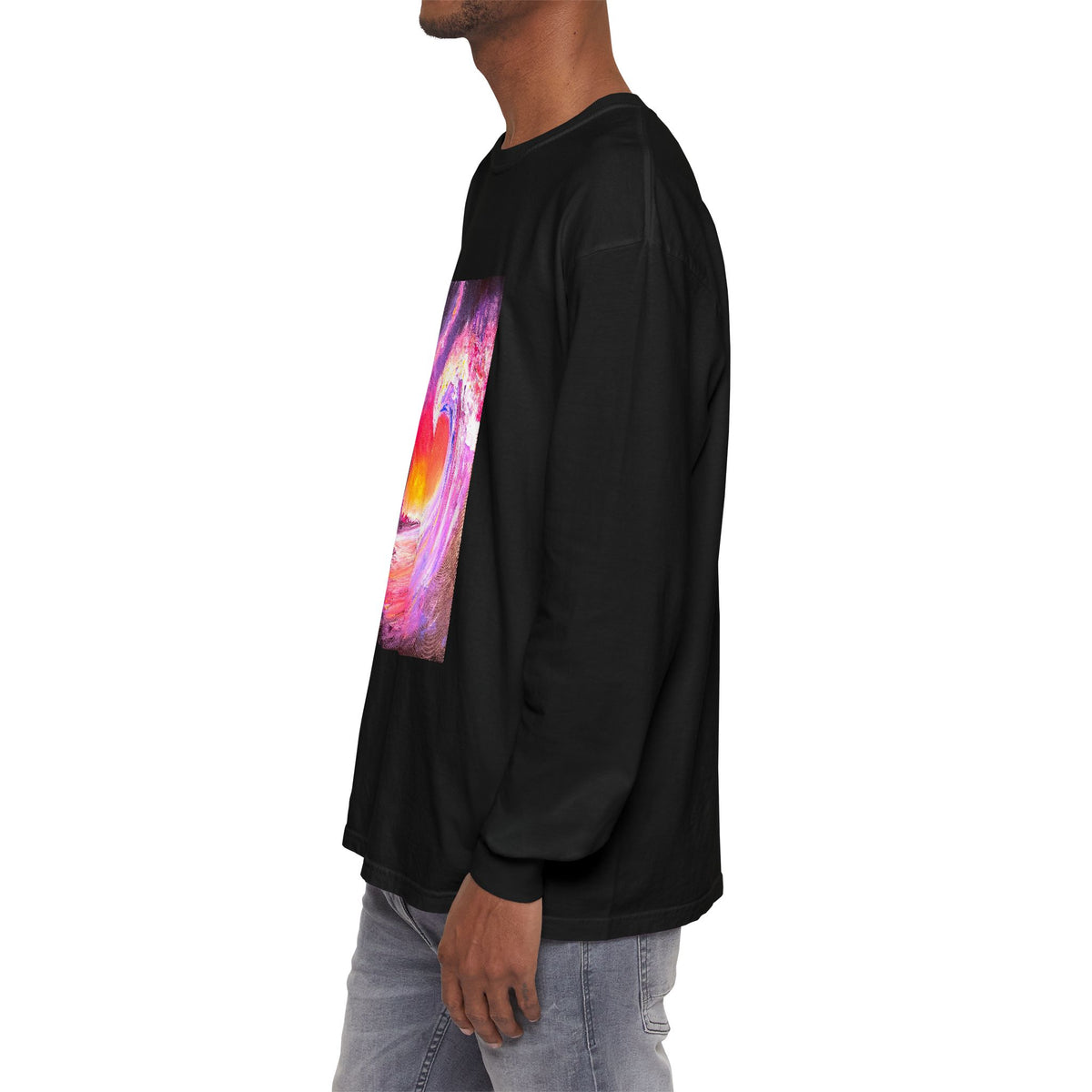 Long Sleeve T-Shirt — Vibrant Pink & Purple Surf Wave Art