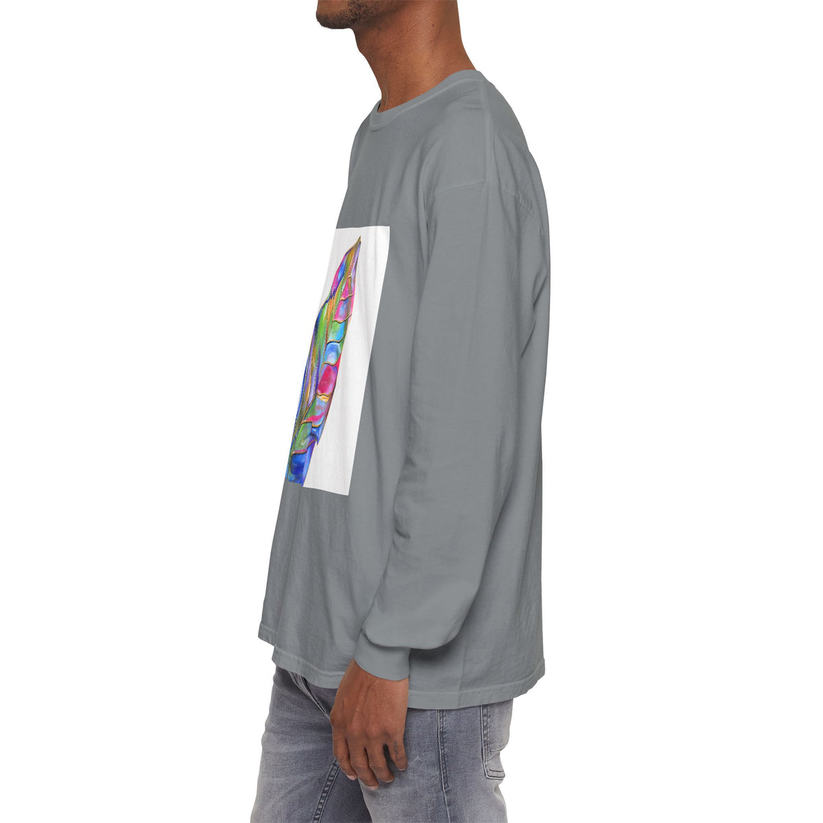 Long Sleeve T-Shirt — Colorful Abstract Leaf Art (ST Back Print)
