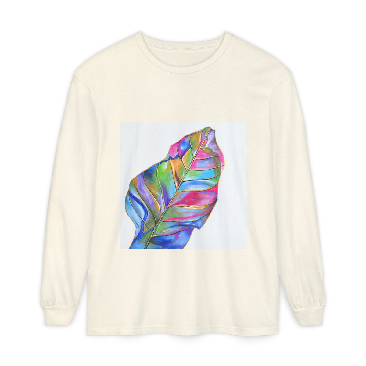 Long Sleeve T-Shirt — Colorful Abstract Leaf Art (ST Back Print)