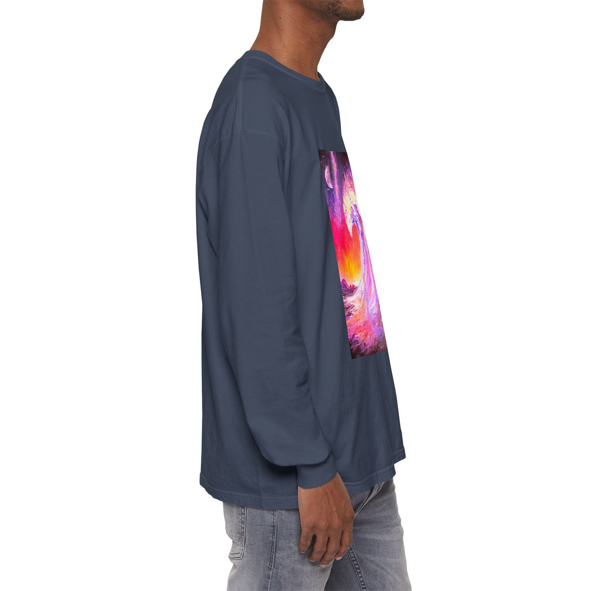 Long Sleeve T-Shirt — Vibrant Pink & Purple Surf Wave Art