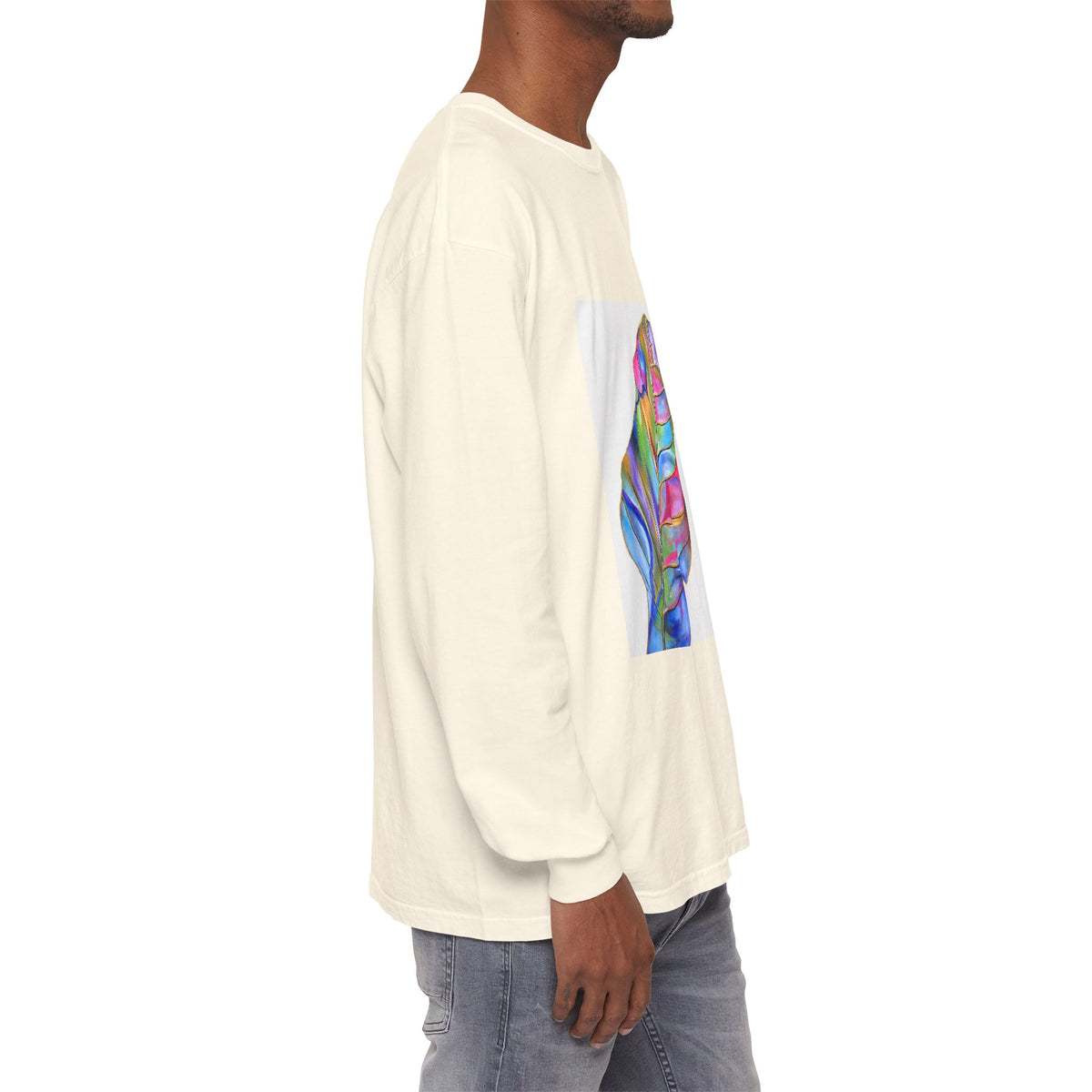 Long Sleeve T-Shirt — Colorful Abstract Leaf Art (ST Back Print)