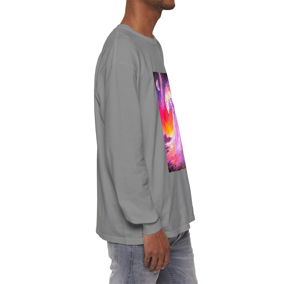 Long Sleeve T-Shirt — Vibrant Pink & Purple Surf Wave Art