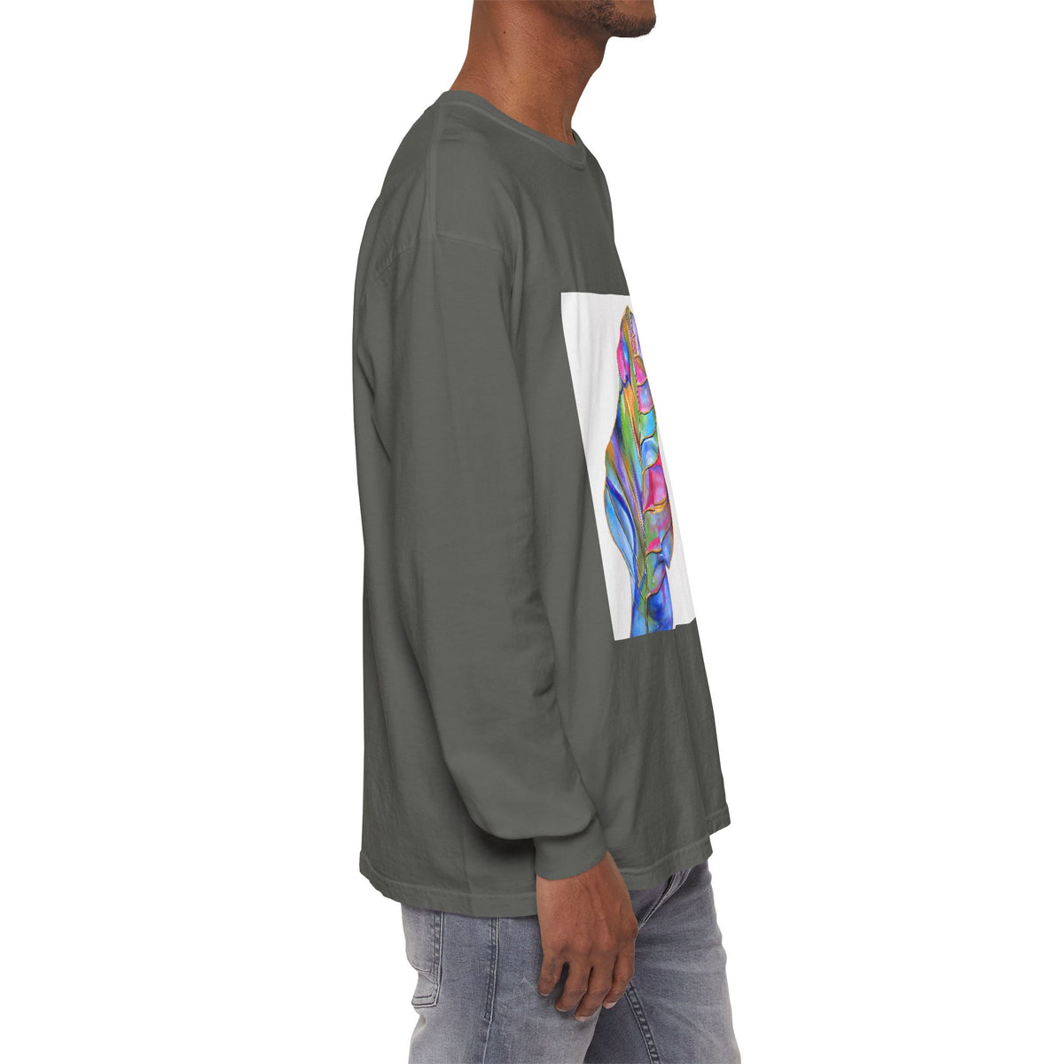 Long Sleeve T-Shirt — Colorful Abstract Leaf Art (ST Back Print)