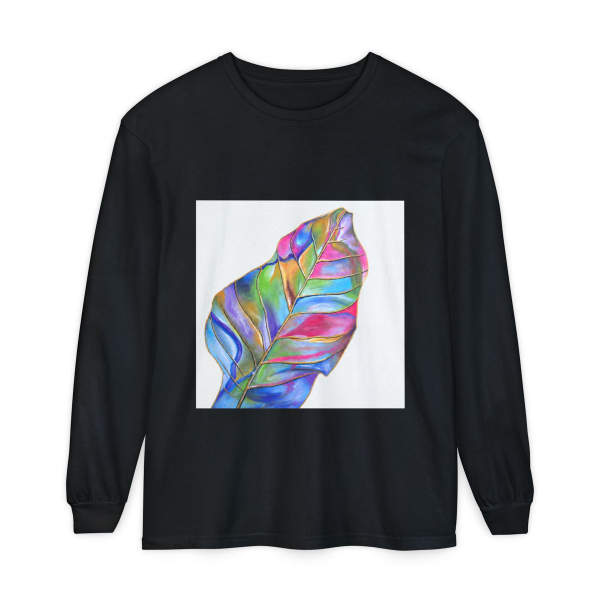 Long Sleeve T-Shirt — Colorful Abstract Leaf Art (ST Back Print)