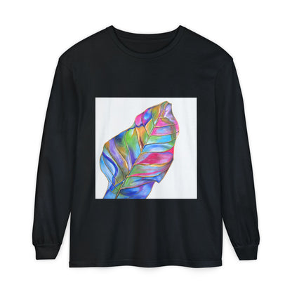 Long Sleeve T-Shirt — Colorful Abstract Leaf Art (ST Back Print)