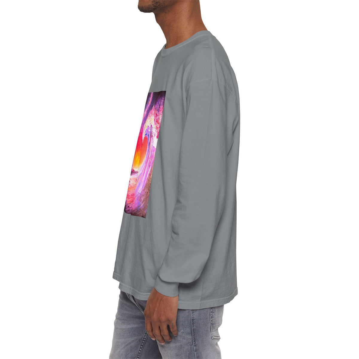 Long Sleeve T-Shirt — Vibrant Pink & Purple Surf Wave Art