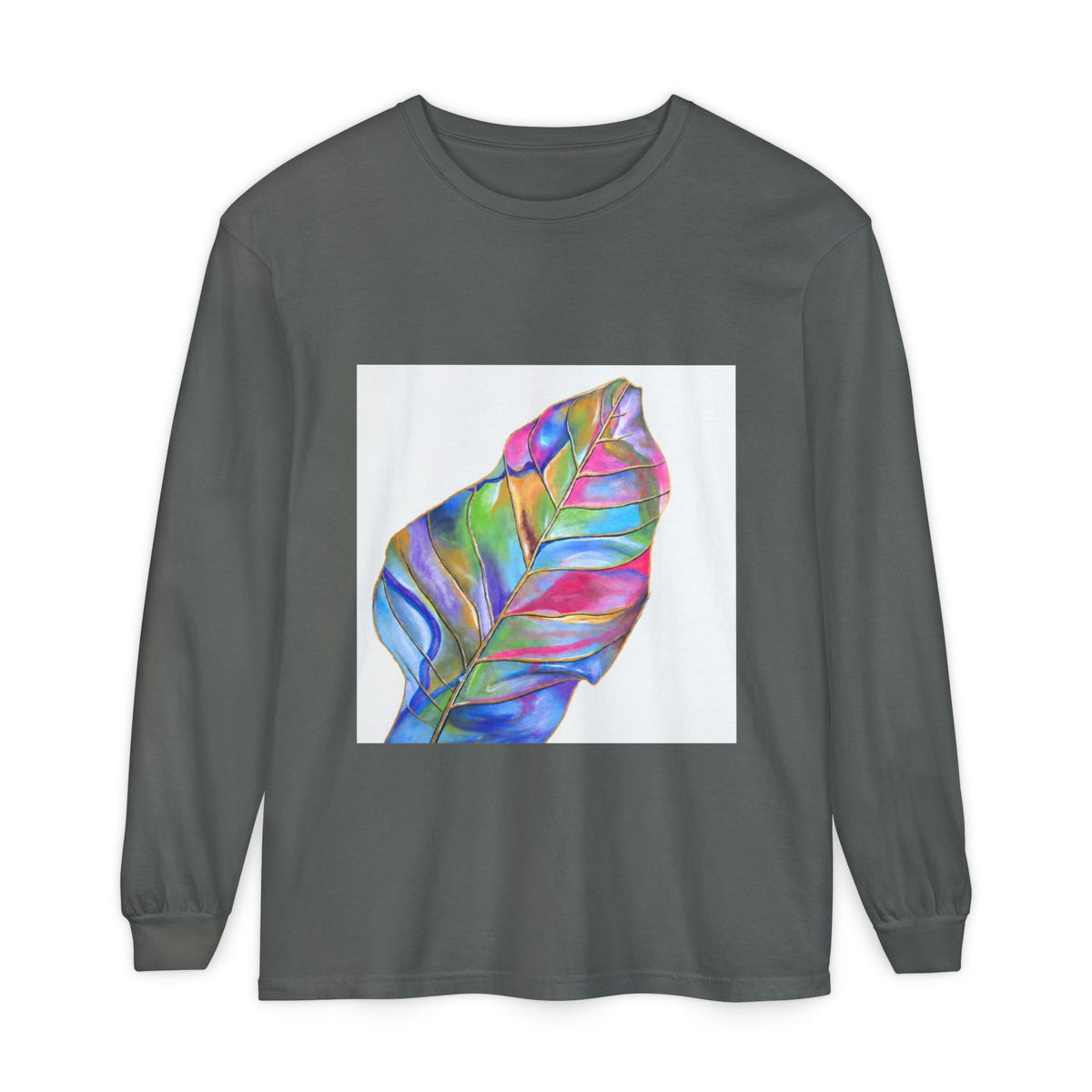 Long Sleeve T-Shirt — Colorful Abstract Leaf Art (ST Back Print)