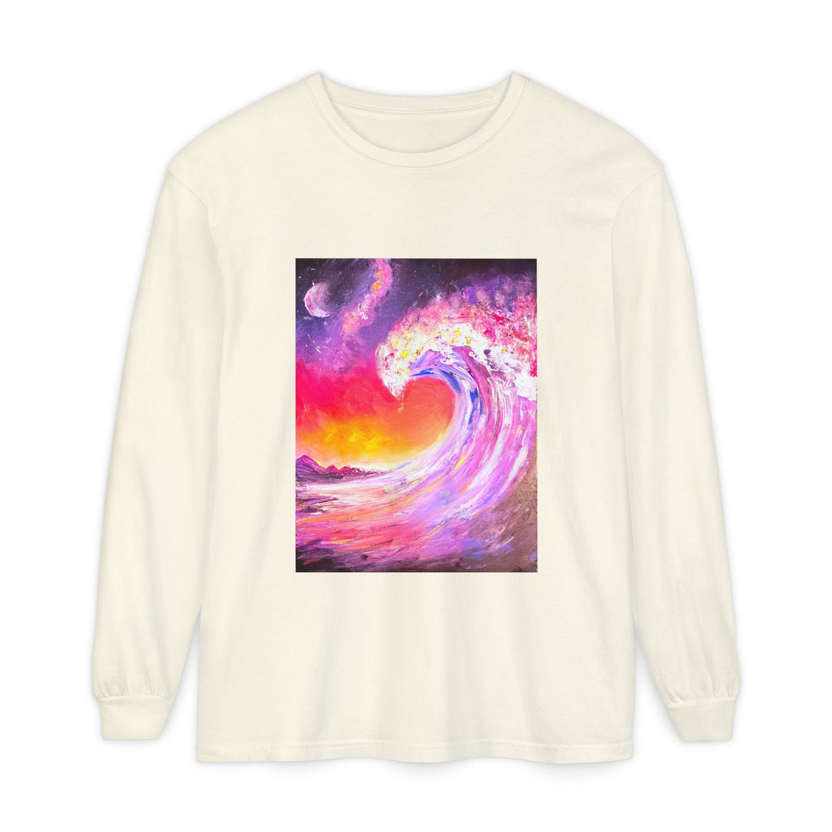 Long Sleeve T-Shirt — Vibrant Pink & Purple Surf Wave Art